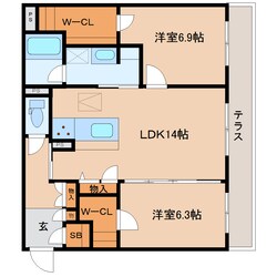 二上駅 徒歩3分 1階の物件間取画像